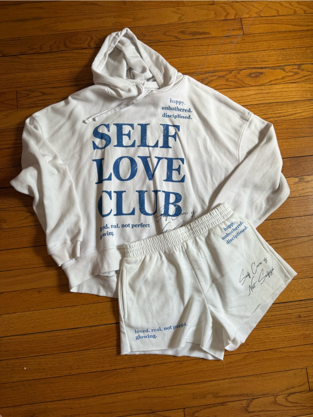 Grayson Threads Sweatshorts & Sweatshirt with Blue "Self Love Club" Graphic